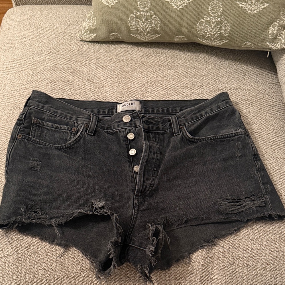 Agolde Distressed Black Jean Shorts